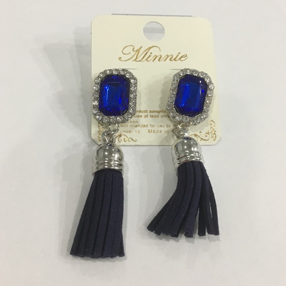 Blue tassel fringe earrings